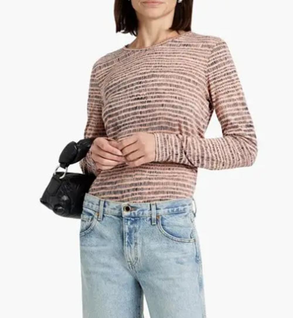 Proenza Schouler Brown Black Geometric Long Sleeve Crewneck Shirt Cotton Small